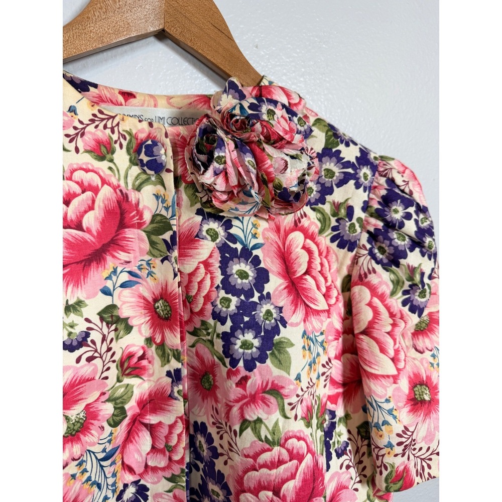 Anne Crimmins Umi Collections Skirt Set Women 12 Pink Floral Silk Linen Vtg 2pc - Picture 4 of 13